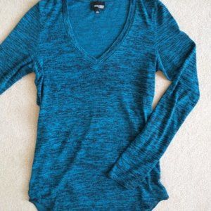 Aritzia Wilfred Free Marled Blue V-Neck Long Sleeve-Luma Cut Out Back - Size L